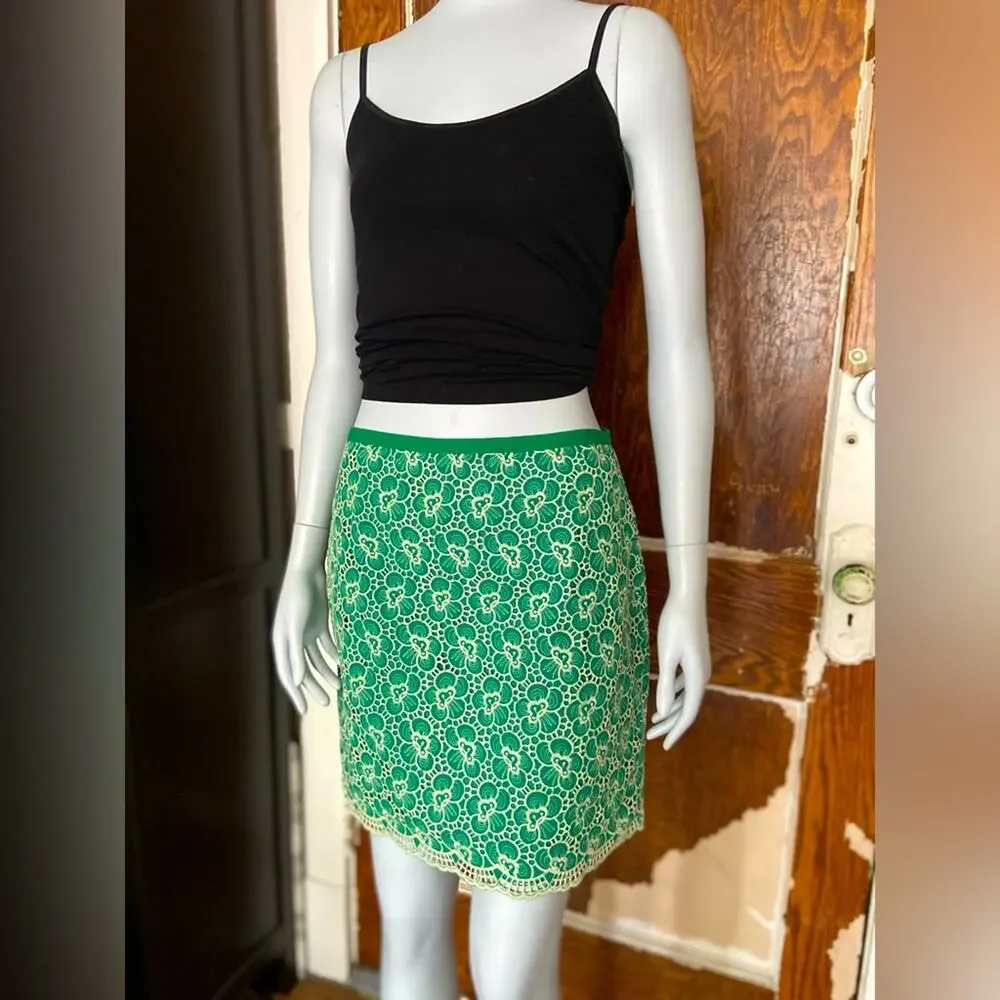 JCREW Green Embroidered Floral Mini Skirt sz 2